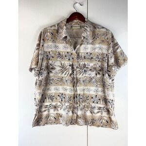 Alfred Dunner Floral Button Down Shirt Short Sleeve Neutral Print 18W